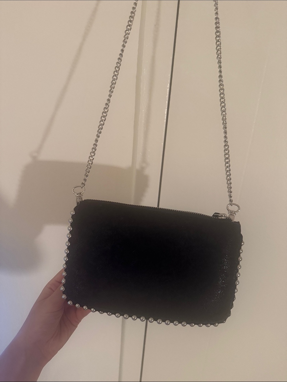 Zara Black Crossbody Bag with Silver Stud Chain